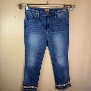 Driftwood Jeans Size 31 x 26 Colette Blue Denim Embroidered Cuff‎ Crop